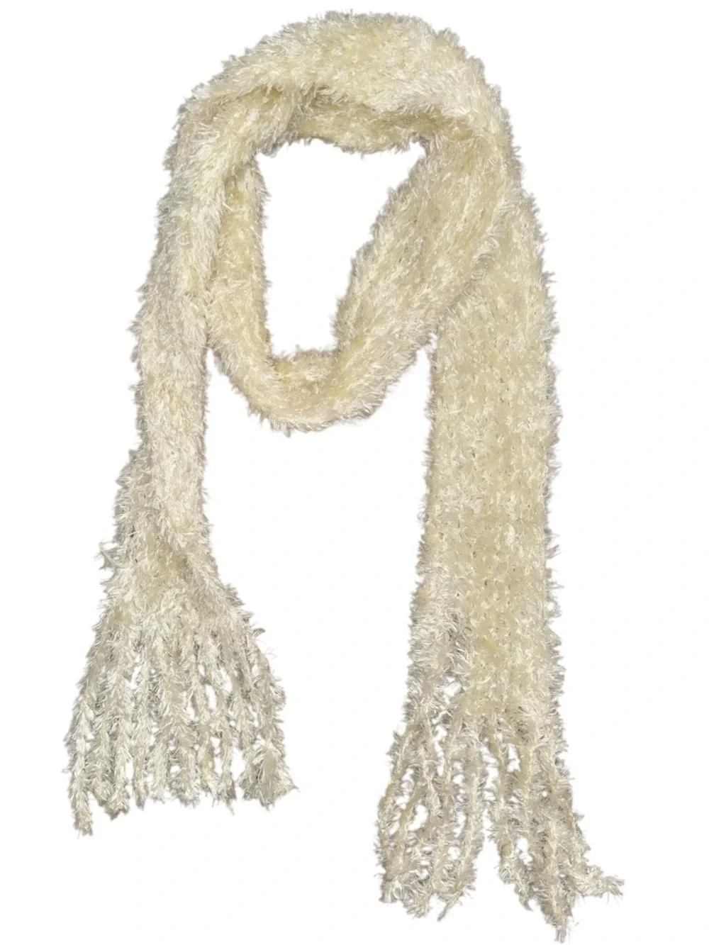 Cozy Cream Fuzzy Fringe Scarf